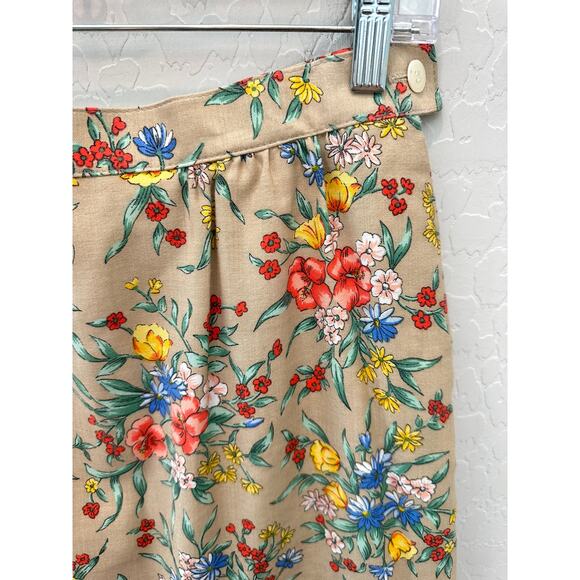 KORET | Tan Retro Vintage Cottage Floral Straight Midi Skirt | 10/ Fits Like A 4 - Picture 2 of 5